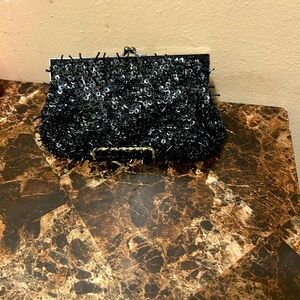 Lancome  black Beaded Sequin evening bag with kiss lock closure